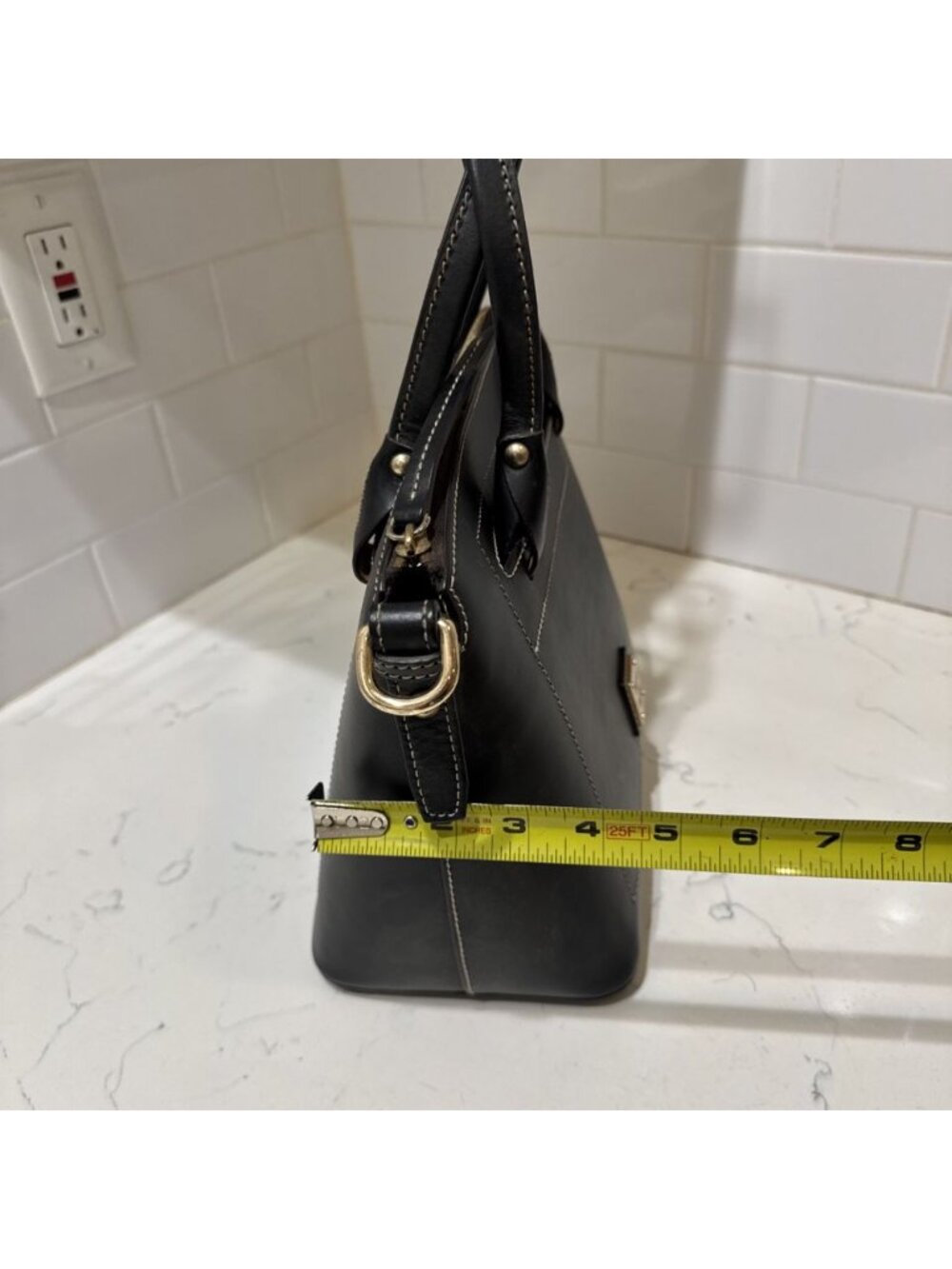 As Is Dooney and Bourke Black Leather Satchel Bag Tote - Picture 12 of 16